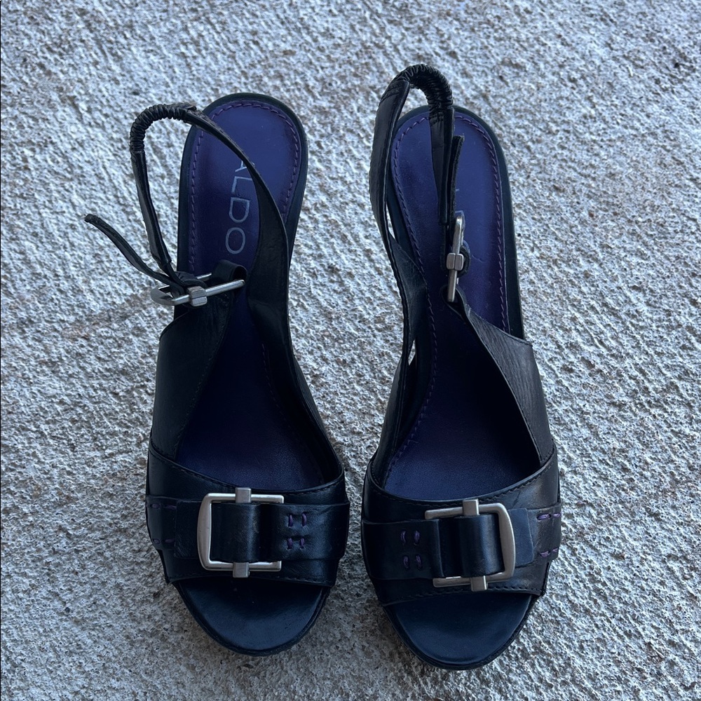 Aldo Black Slingback Sandals with Buckle